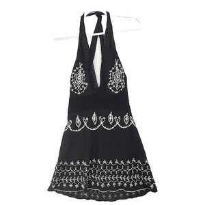 Embroidered Crochet Halter Dress Uluwatu Mini Sz Medium Festival Party Beach...